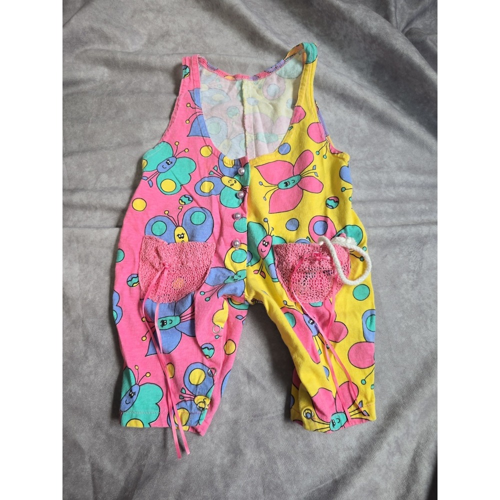 VTG 90s Cach Cach Infant Color-Block Butterfly Romper with Lace Pockets 3-6M